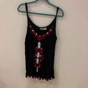 Black Tank top with floral embroidery